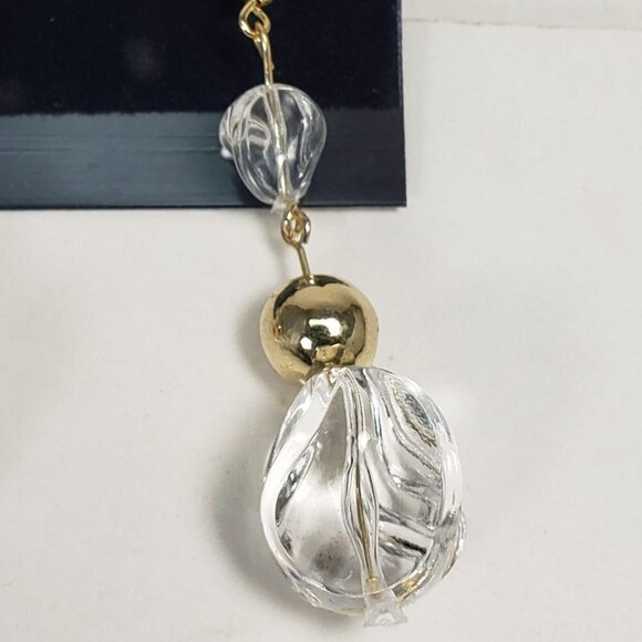 Clear Twisted Bead Drop Earrings w/ Gold tone Accent Modern Statement Dangle - Picture 4 of 10